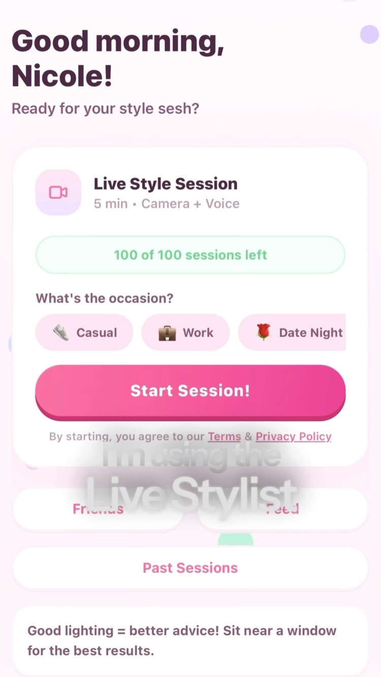 LiveStylist app open — first-date session about to start